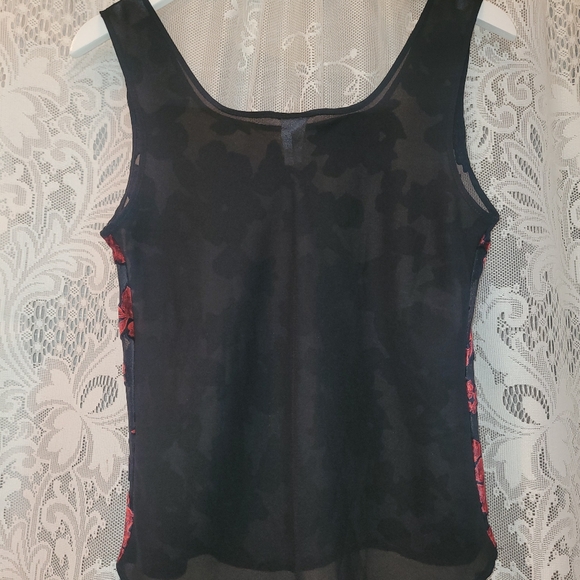 Made in Mexico Womens Sz M Sheer Black Tank w/Red Velvet Floral Design - Picture 3 of 3